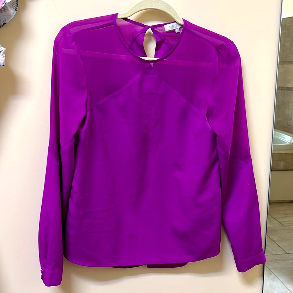 1.State magenta blouse with sheer shoulders. Size XS